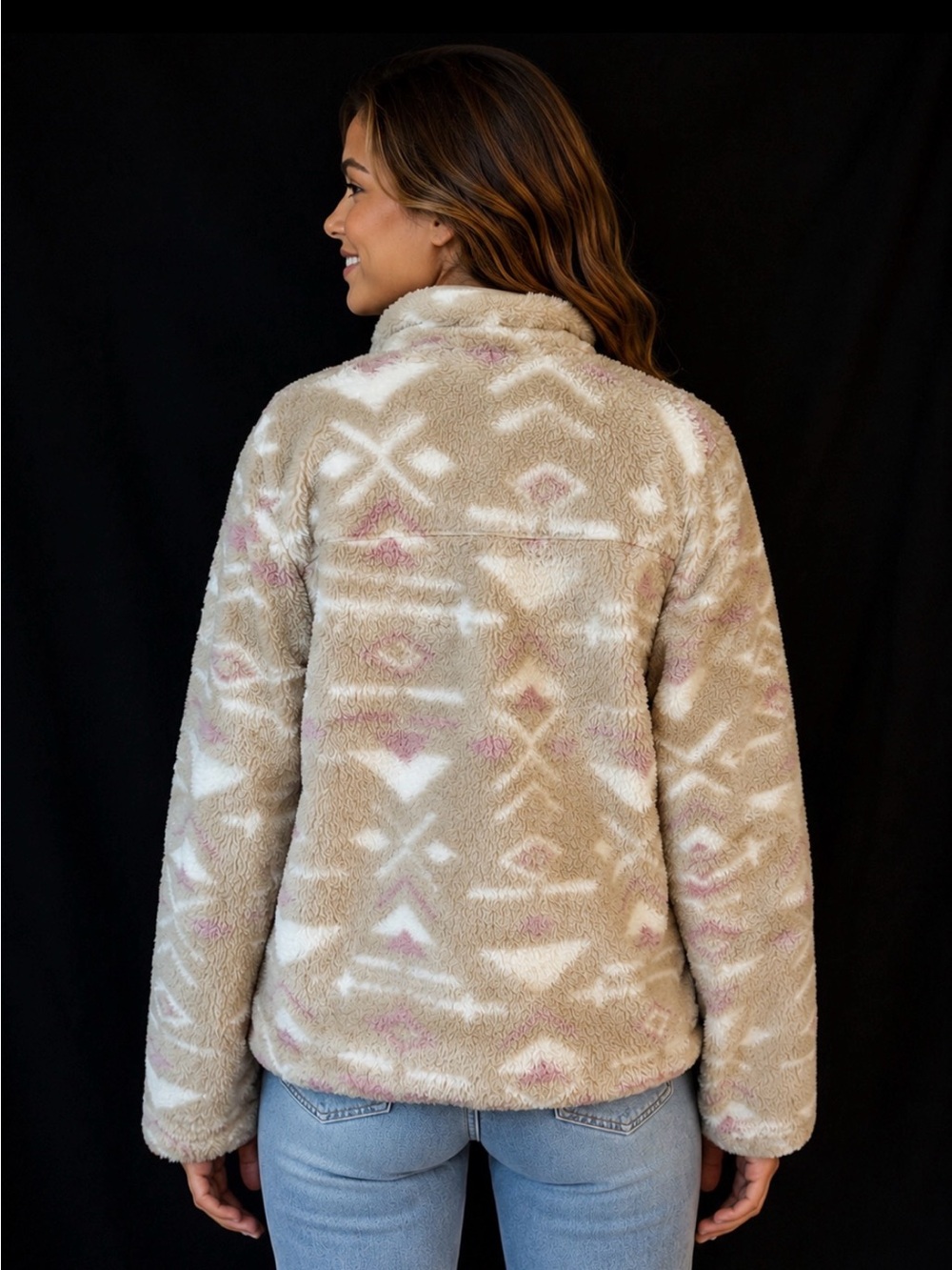 Gerry Women’s Cozy Sherpa Fleece Jacket Beige Tribal Print Full Zip Size Large - Picture 2 of 12